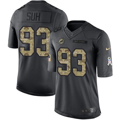 Nike Dolphins #93 Ndamukong Suh Black Men's Stitched NFL Limited 2016 Salute to Service Jersey